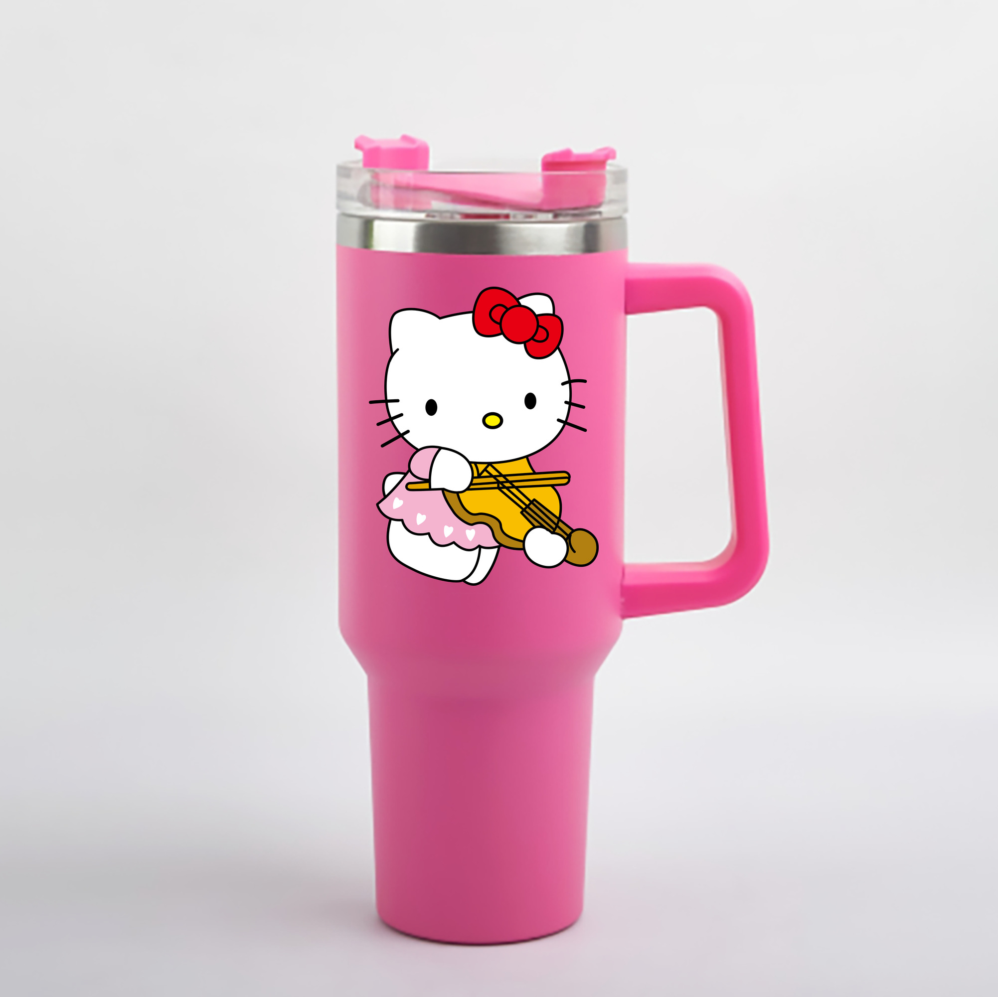 （画像用） Hello Kitty ハローキティ 1200mL車用タンブラー - クリスタルステッカー（プラスチックストロー付き）